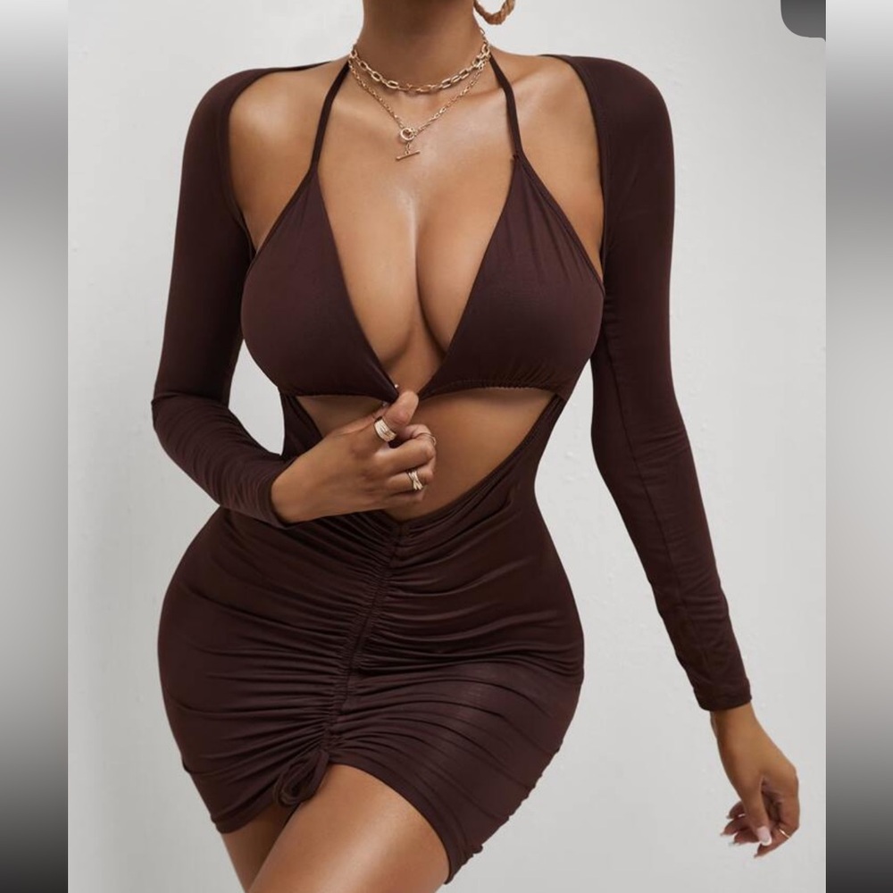 Chocolate Brown Cut Out Front Drawstring Hem 2 In
1 Bodycon Dress Size XS